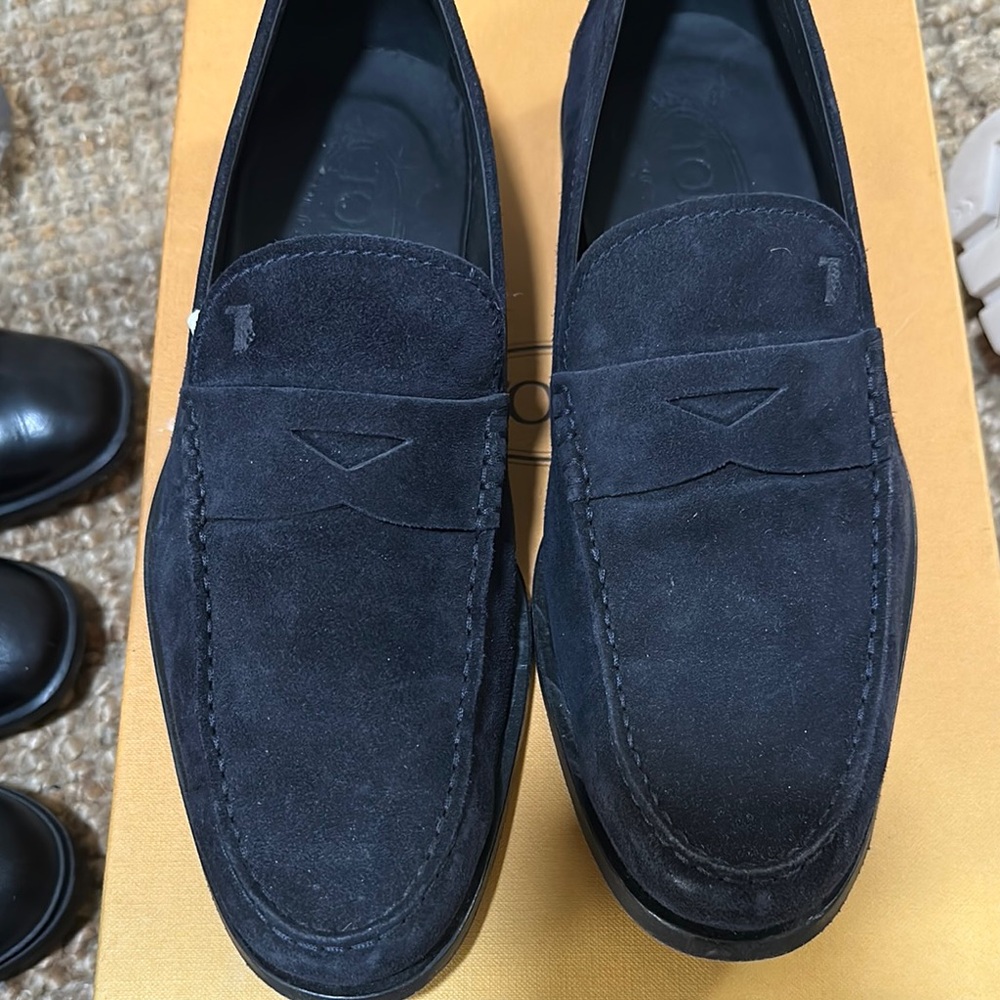 Men's Suede Penny Loafers in Dark Navy